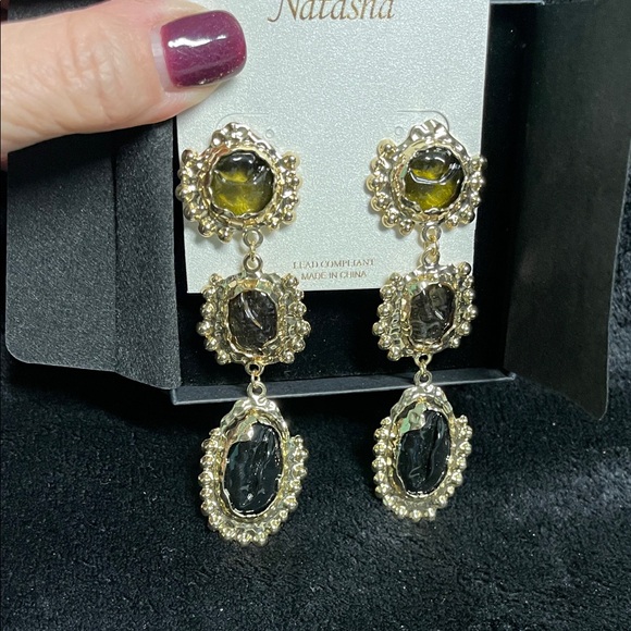 Natasha Couture Gold and Black Statement Earrings - Picture 3 of 9